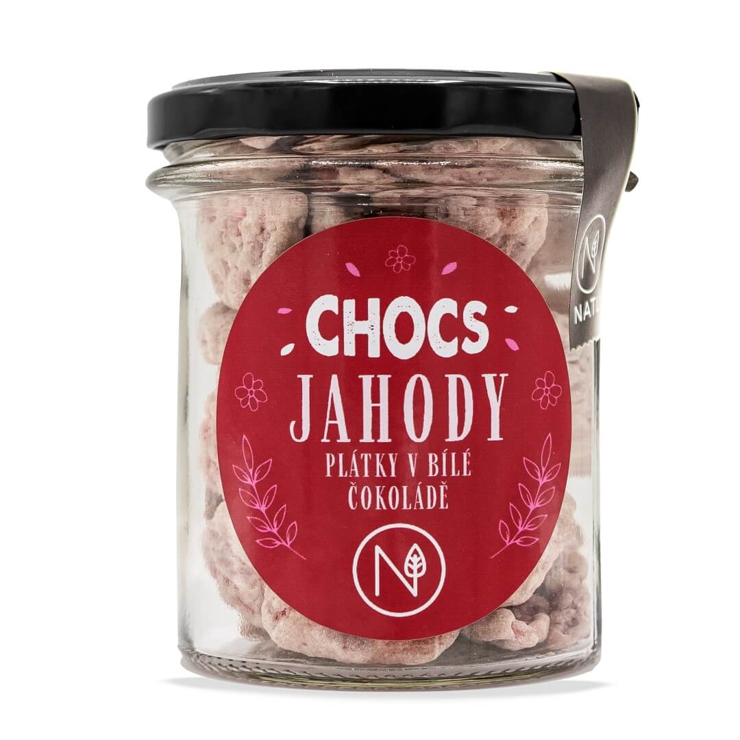 NATU CHOCS Jahody plátky v 30% bílé čokoládě 80g