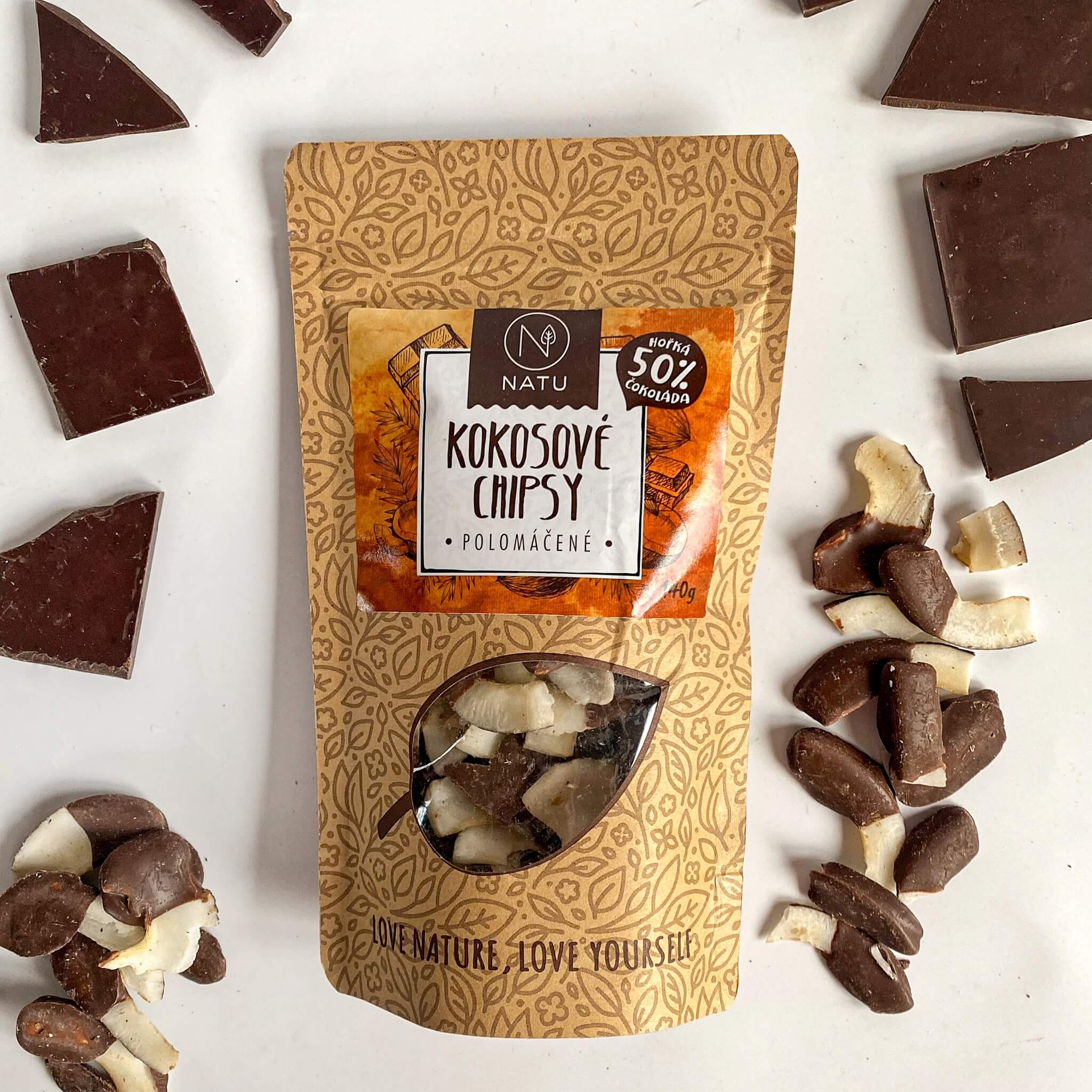 Kokosové chipsy polomáčené 50% hořká čokoláda — náhled 3