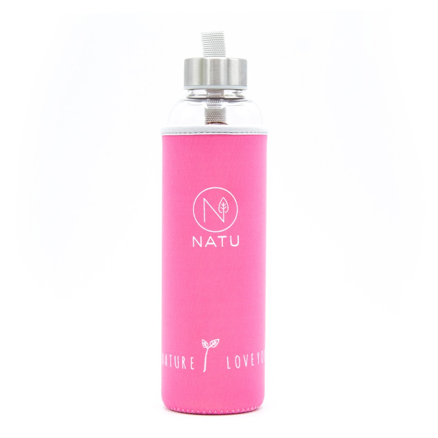 NATU Skleněná lahev 550 ml - růžový termo obal