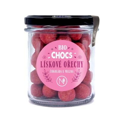 CHOCS Lískové ořechy v bílé čokoládě s malinou BIO 160g