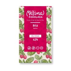 Míšina čokoláda Bílá vegan 42% s malinami 50g