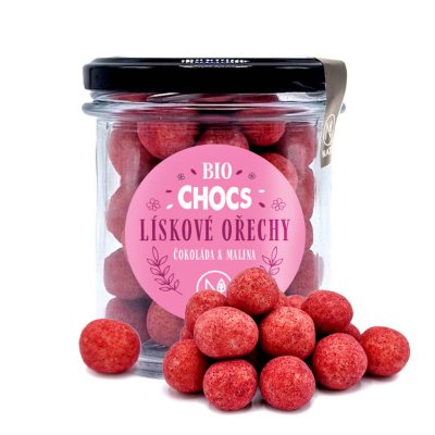 CHOCS Organic Raspberry White Chocolate Hazelnuts 160g