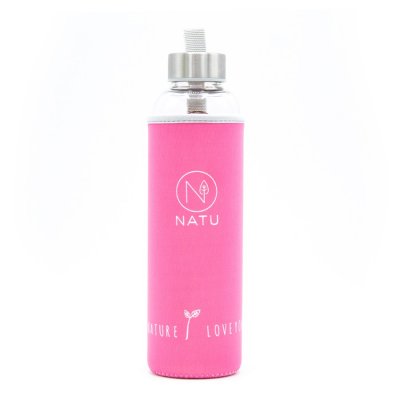 Skleněná lahev v růžovém termo obalu NATU 550ml