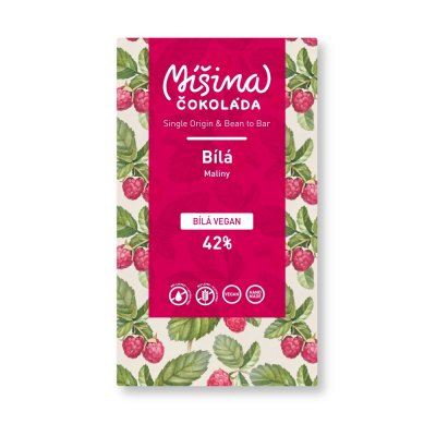 Míšina čokoláda Bílá vegan 42% s malinami 50g