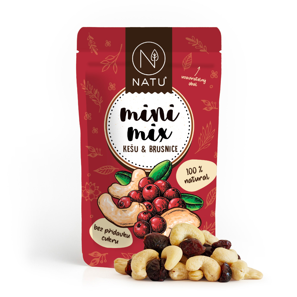 NATU Mini mix kešu a brusinky 80g