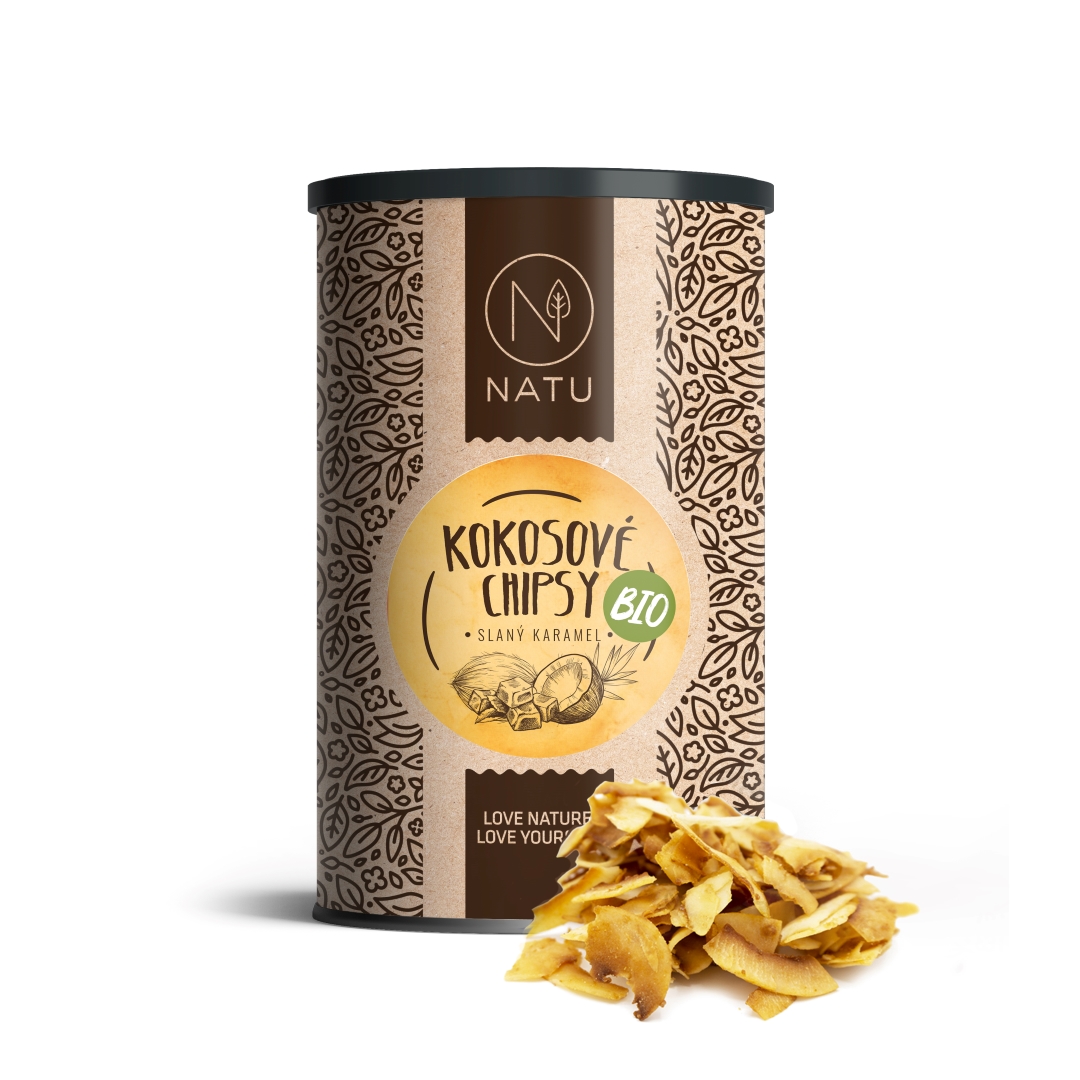 NATU Kokosové chipsy slaný karamel BIO 200g