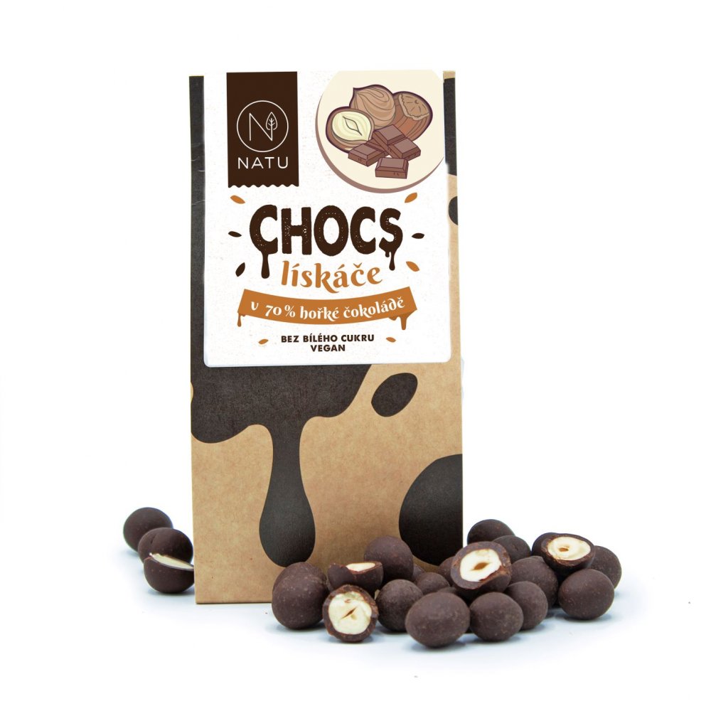 NATU CHOCS Lískové ořechy v 70% hořké čokoládě 200g