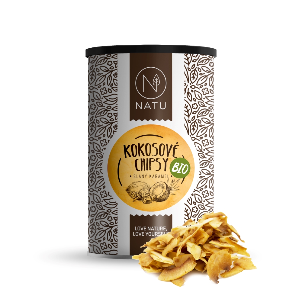 NATU Kokosové chipsy slaný karamel BIO 200g