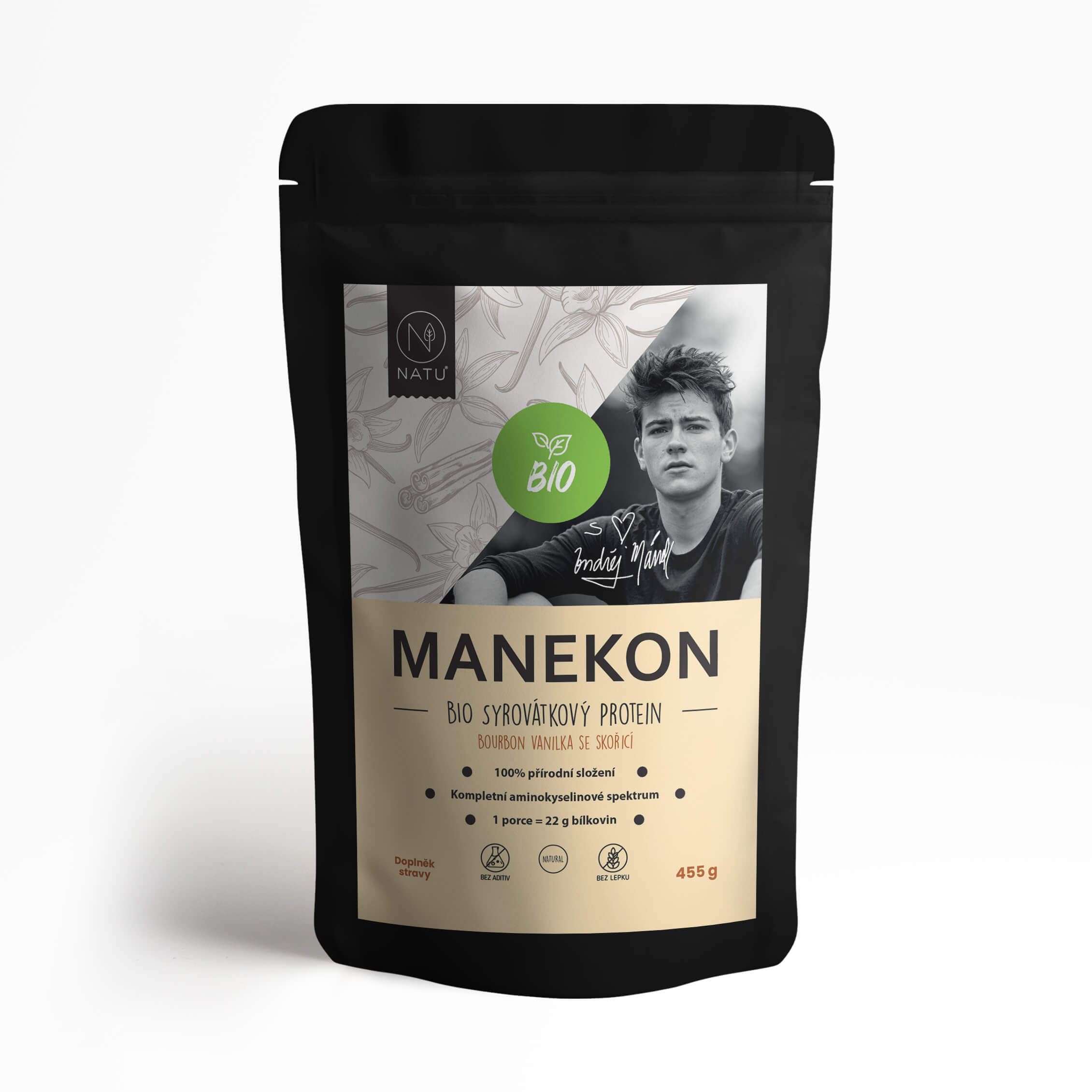 MANEKON Syrovátkový protein Bourbon vanilka se skořicí BIO 420g