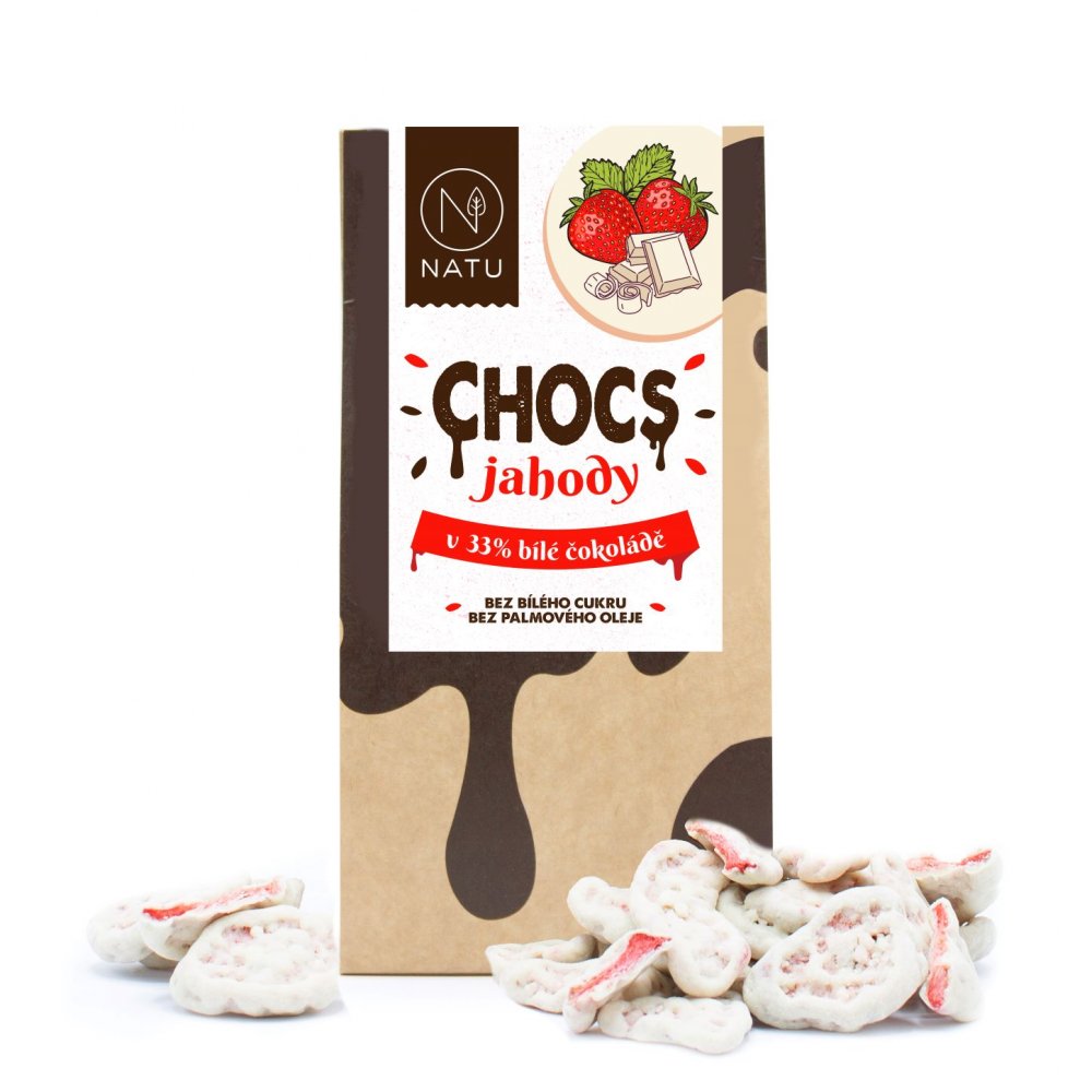 NATU CHOCS Jahody v 33% bílé čokoládě 100g
